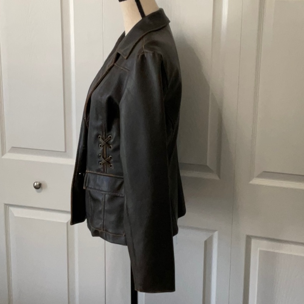 Rampage Dark Brown Faux Leather Blazer Jacket, Worn look, Large - Picture 2 of 9